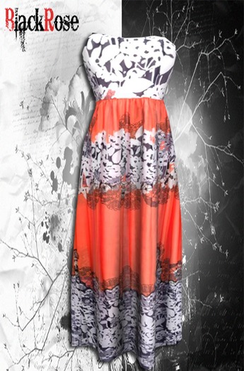 BlackRose Strapless Bandeau Maxi Dress Striped Floral