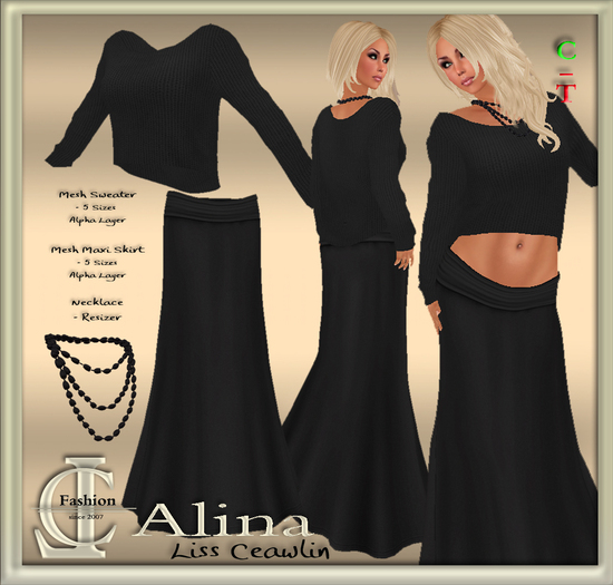 .:LC:. Alina Mesh Outfit - Sweater, Skirt, Necklace  #black