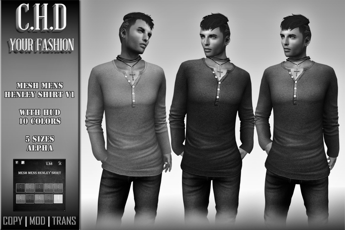 Demo [C.H.D] MESH Mens Henley Shirt V1
