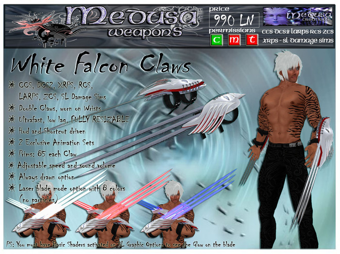 Second Life Marketplace Medusa Weapons White Falcon Claws Boxed 