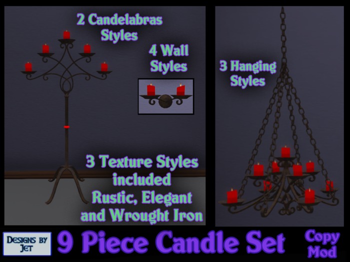 9 Piece Mesh Candle Set - Chandeleir, Candelabra, Wall sconces - Chain Set