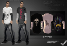 [ Casual FITTED DoubleShirt ] 3 Types tatto/skull/surf