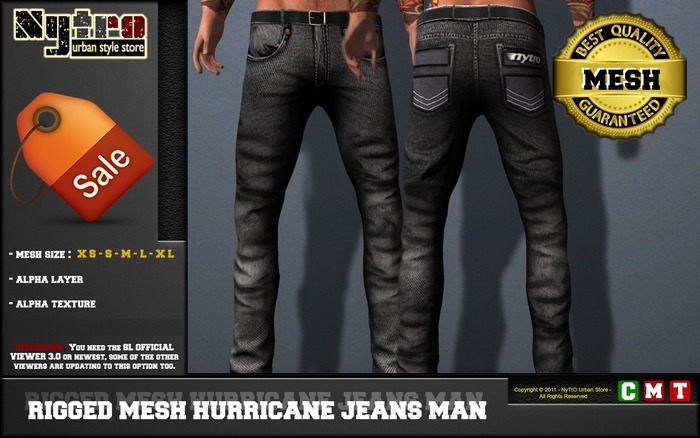 $$ - NyTrO - $$ RIGGED MESH Hurricane Jeans Denim Pant MAN BLACK Urban Style NEW 2013....!!!! (Box)