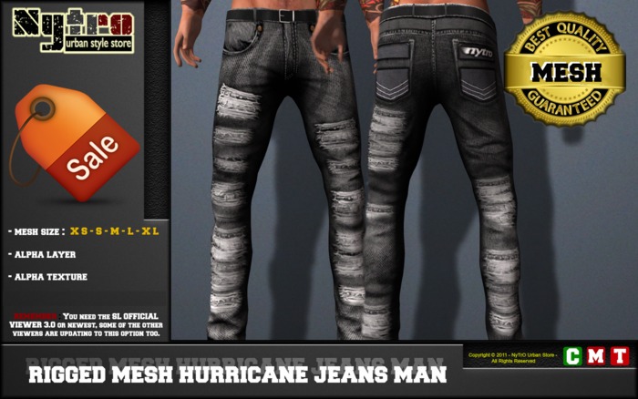 $$ - NyTrO - $$ RIGGED MESH Hurricane Jeans Denim Pant MAN BLACK RIPPED Urban Style NEW 2013....!!!! (Box)