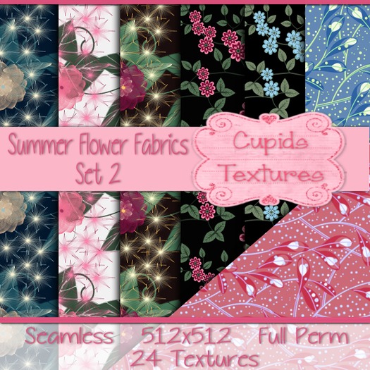 *Cupids Textures * 24 SUMMER FLOWER FABRICS Set 2