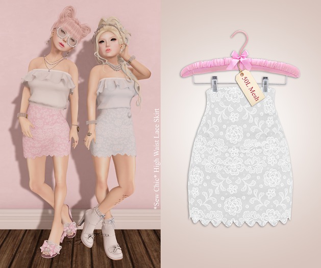 *SC* Green High Waist Lace Skirt