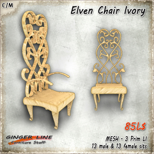 Second Life Marketplace - [Ginger Line] Elven Chair V1 - Ivory ...