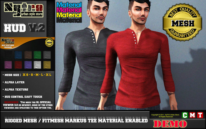 $$ - NyTrO - $$ DEMO RIGGED MESH 5 Size V-Neck T-shirt MAN White HUD Textures Street Urban Style NEW 2012.!! (Box)