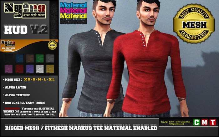 $$ - NyTrO - $$ RIGGED MESH / FITMESH Markus Korean Tee HUD 10 Solid Colors MATERIAL ENABLED (Box)
