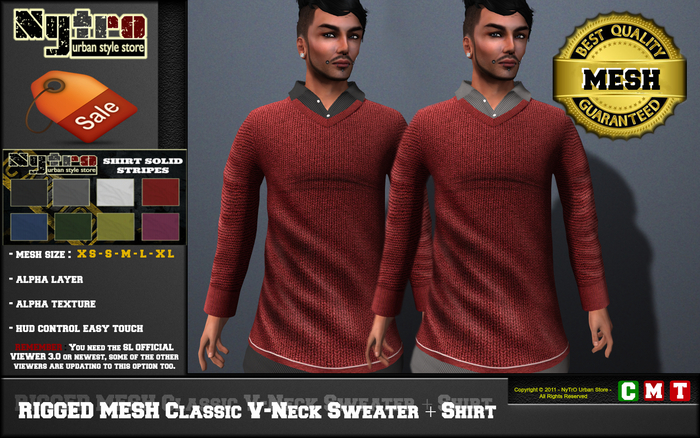 $$ - NyTrO - $$ RIGGED MESH Classic V-Neck Sweater + Shirt MAN RED Urban Street Style NEW 2013....!!!! (Box)