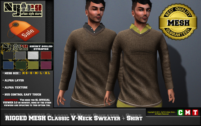$$ - NyTrO - $$ RIGGED MESH Classic V-Neck Sweater + Shirt MAN BROWN Urban Street Style NEW 2013....!!!! (Box)