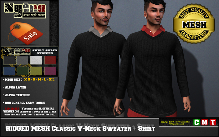 $$ - NyTrO - $$ RIGGED MESH Classic V-Neck Sweater + Shirt MAN BLACK Urban Street Style NEW 2013....!!!! (Box)