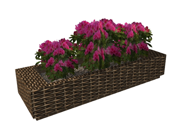 [Px] Long Wickerwork Planter w/ Pink Roses {mesh}