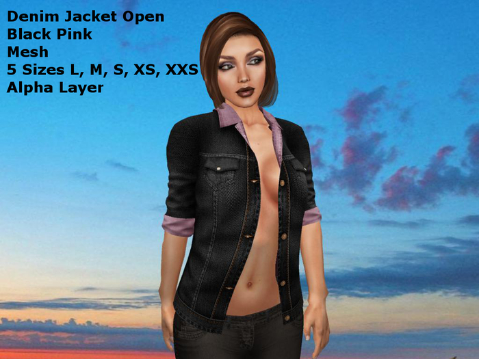 Open Denim Jacket Black Pink