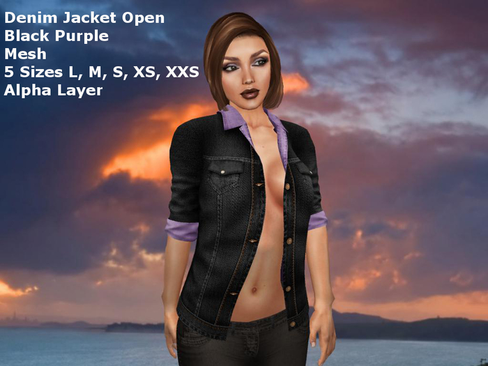 Open Denim Jacket Black Purple