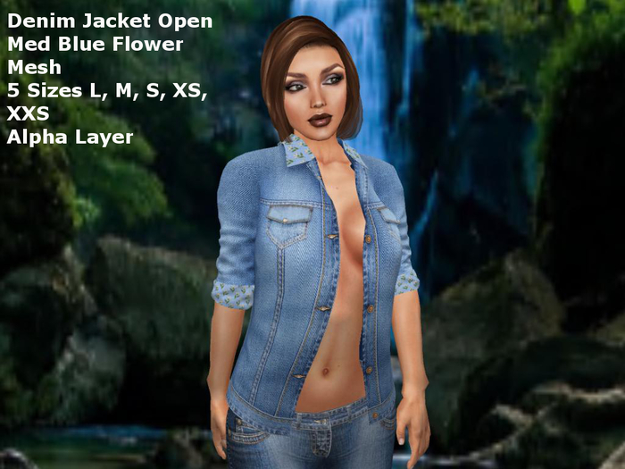 Open Denim Jacket Med Blue Flower