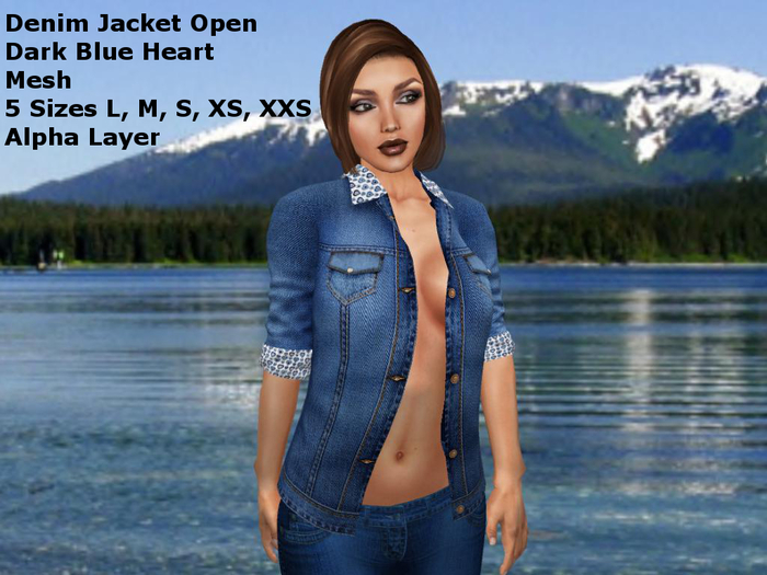 Open Denim Jacket Dark Blue Heart