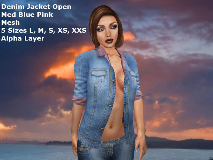 Open Denim Jacket Med Blue Pink