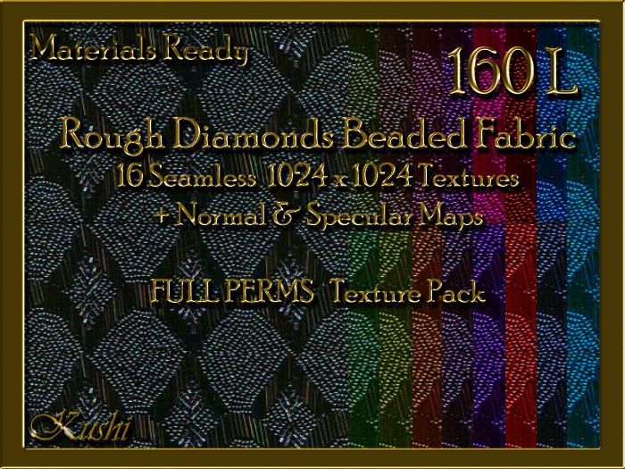 *Kushi* Rough Diamonds Beaded Fabric Seamless Textures Materials Ready Full Perms 1024x1024 Tileable Repeating