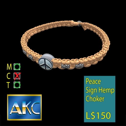 AKC Silver Peace Bead Hemp Choker Box