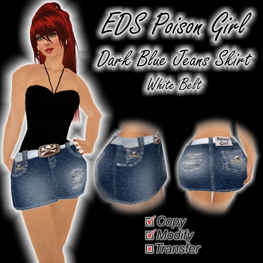 EDS Poison Girl Dark Blue Jeans Skirt with white belt