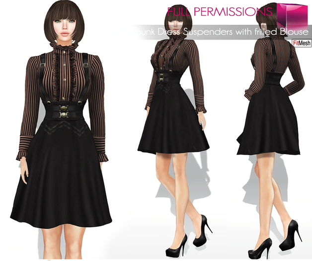 MI960070 Steampunk Dress Suspenders with frilled Blouse