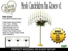 Mesh Candelabra Fan Style 3 Piece Set Pink Roses V1