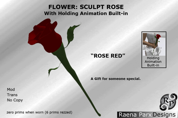 FLOWER: ROSE, ROSE RED, WITH HOLDING ANIMATION BUILT-IN