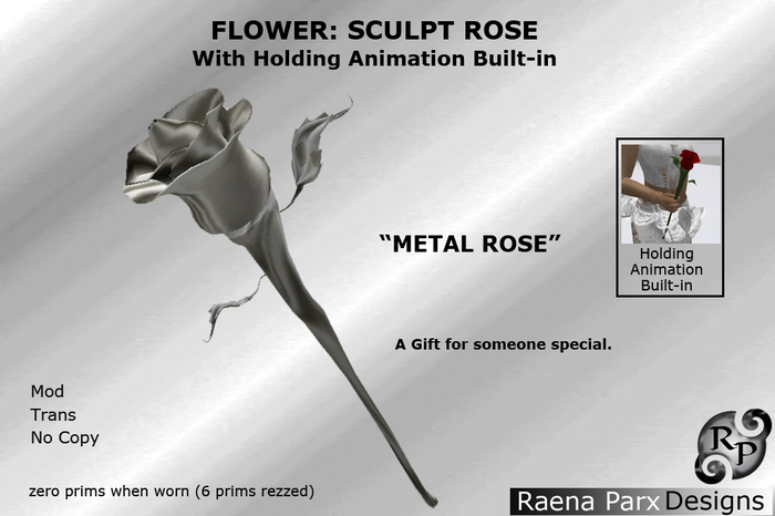 FLOWER: ROSE, METAL ROSE, WITH HOLDING ANIMATION BUILT-IN