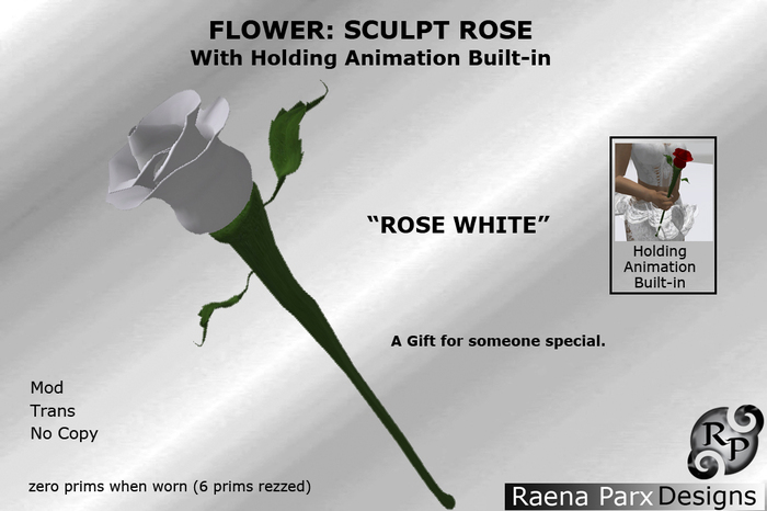 FLOWER: ROSE, ROSE WHITE, WITH HOLDING ANIMATION BUILT-IN