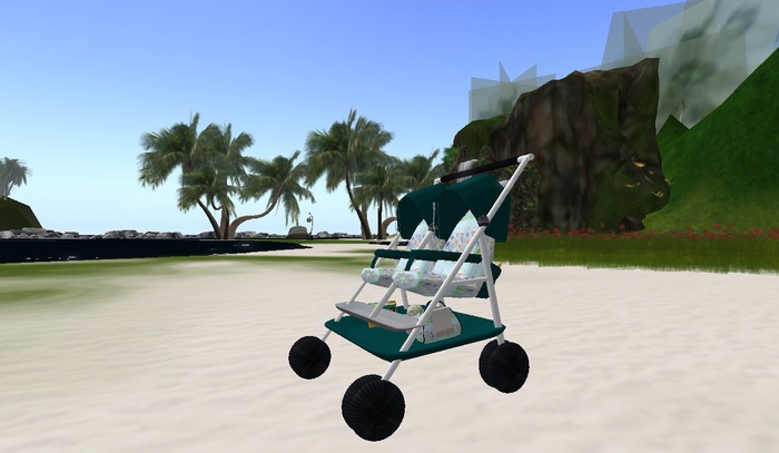 Twins Pram (2 Babies) with animation - dark green