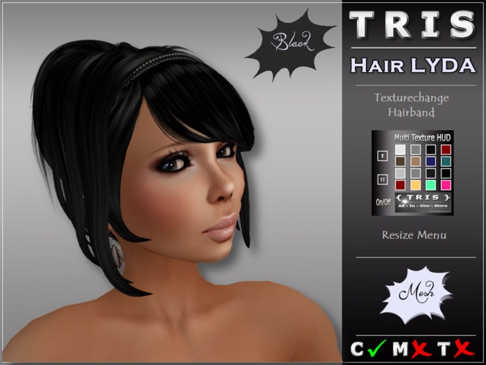  TRIS -  Peinado 'Lyda' Negro con y sin banda de pelo cambio de color