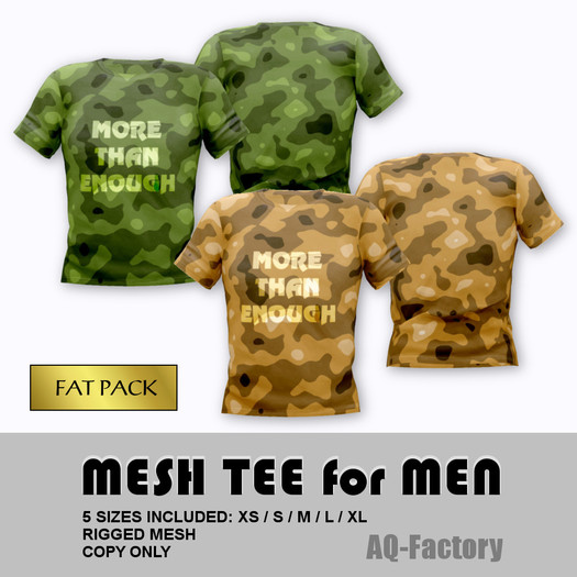 *AQF* Mesh Mens Tee Camo FATPACK