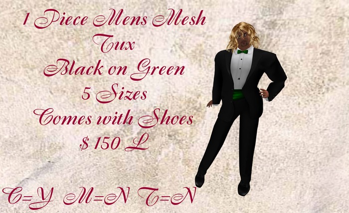 Black/Green Mens Mesh Tuxedo Suit      B