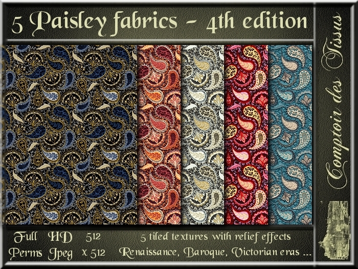 Paisley fabrics 4th edition - 5 FULL PERMS Tiled textures 