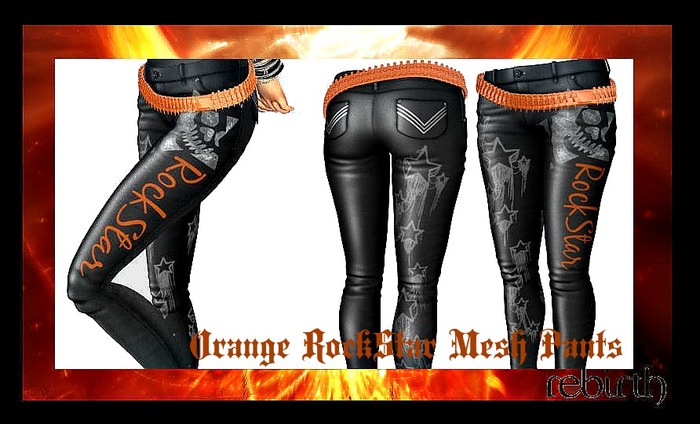 ReBirth - Orange RockStar Leather Mesh Pants