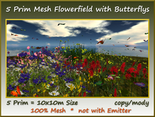 5 Prim Mesh Flowerfield with Butterflys 10x10m Size copy-mody