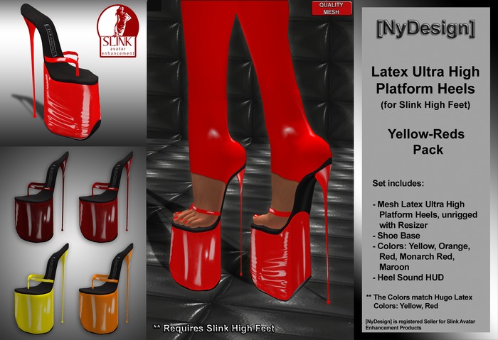 [NyDesign] Slink Ultra Latex Platform Heels (Yellow-Reds Pack)
