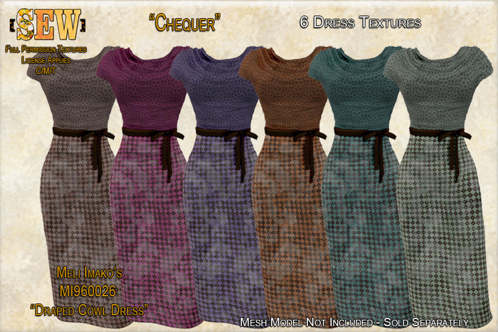 [SEW] Full Permission Textures for MI960026 Draped Cowl Dress Chequer
