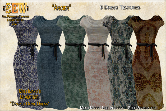 [SEW] Full Permission Textures for MI960026 Draped Cowl Dress Ancien