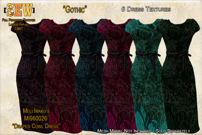 [SEW] Full Permission Textures for MI960026 Draped Cowl Dress Gothic