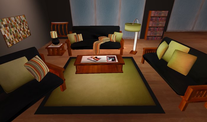MODERN LIVING ROOM SET OLIVE AND WOOD 12 PIECES
