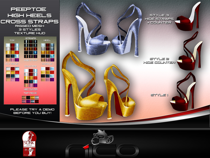 N1CO Peep Toe High Heel Cross Straps RIGGED mesh DEMO (boxed)