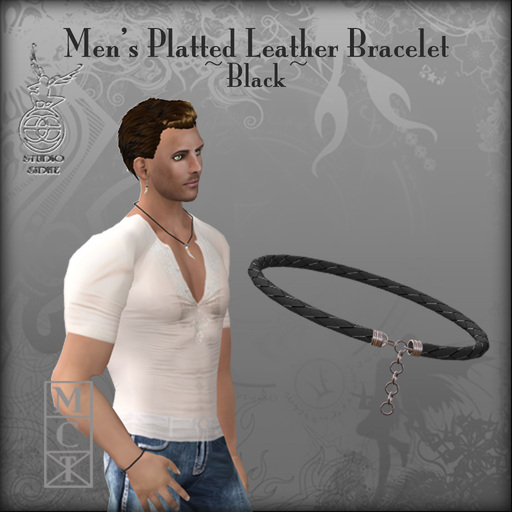 :+:SS:+: Men's Platted Leather Bracelet [Black]