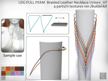 LDG-FULL PERM Braided Leather Necklace Unisex /4 parts/11 textures ver./Builderkit