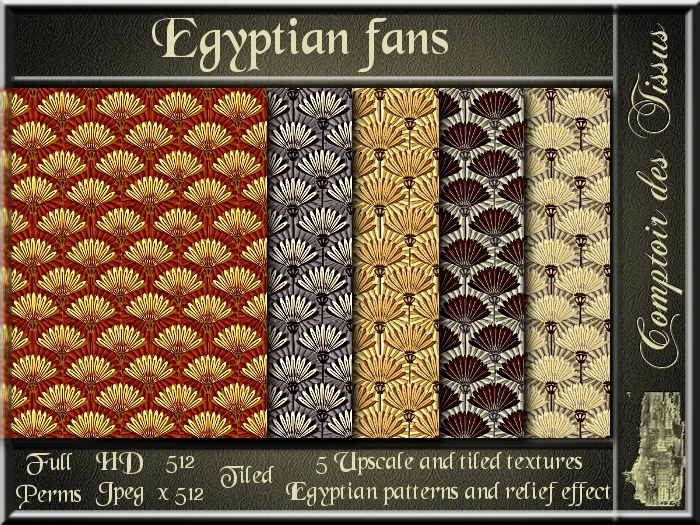 Egyptian Fans - 5 FULL PERMS Tiled and HD Jpeg textures 