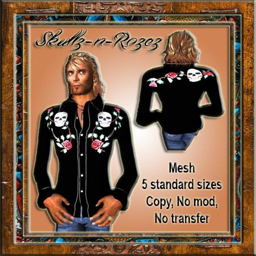 Mens Western Shirt Skull & Roses Boxed