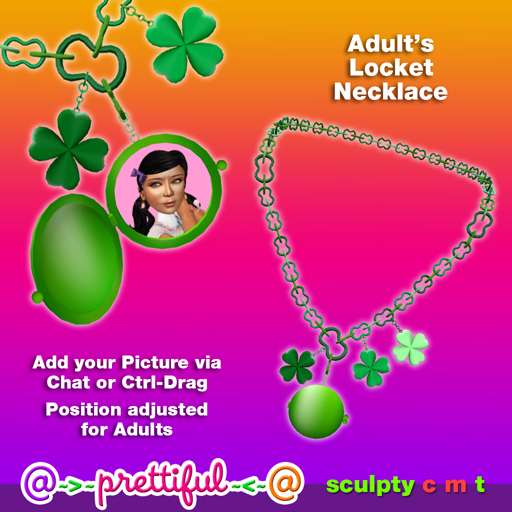 @~>~ PrettiFuL ~<~@ Locket Necklace [ Shamrock ] Adult