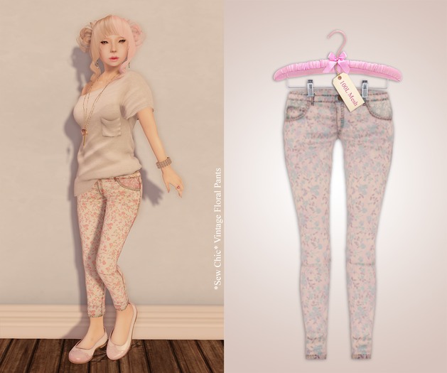 *SC* White Vintage Floral Pants