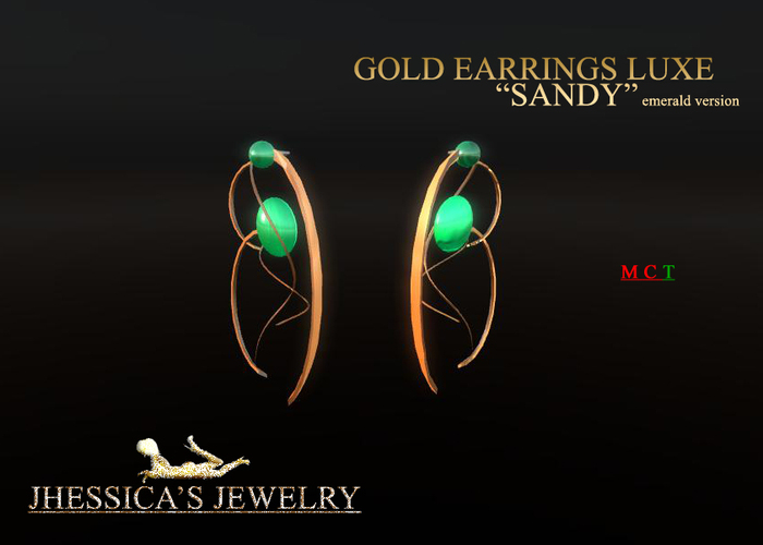Gold earrings 'Sandy',emerald pearl version